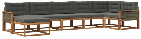 vidaXL Outdoor-Sofagarnitur mit Kissen 7 pcs Natur und Anthrazit, Moderner Garten-Sofa, Flexible Sitzgelegenheit, wetterfestes Set für Entspannung im Hinterhof