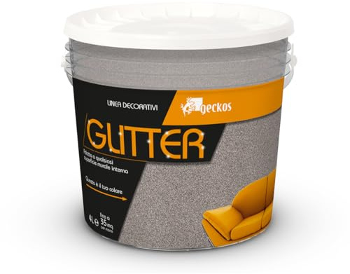 GECKOS Pittura Decorativa per Interni Effetto Glitter 4 LT Vernice Murale Pronta all’Uso per Pareti Finitura Glitter Facile Applicazione Ideale per Soggiorno E Camera Da Letto