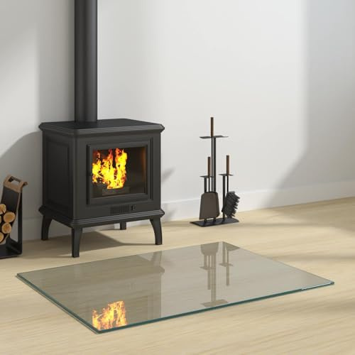 LoogCape Foyer en verre transparent - 80 x 60 cm - Résistant à la chaleur - Incassable - Protection contre les étincelles et la poussière - Pour bois, poêle à granulés, four suédois, poêle à carrelage