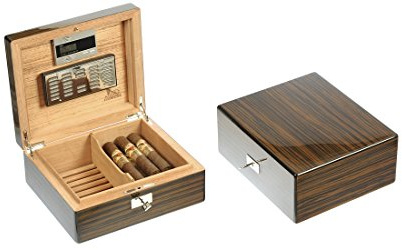 Behälter für Zigarren Humidor Humidor für 50 Zigarren Ebenholz Macassar Glanz Lubinski