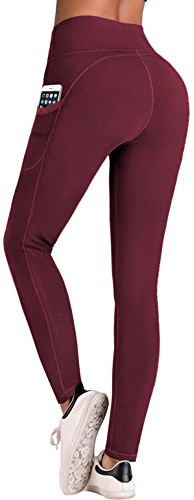 IUGA High Waisted Gym Leggings with Pockets Women Yoga Pants for Women Workout Running Wine