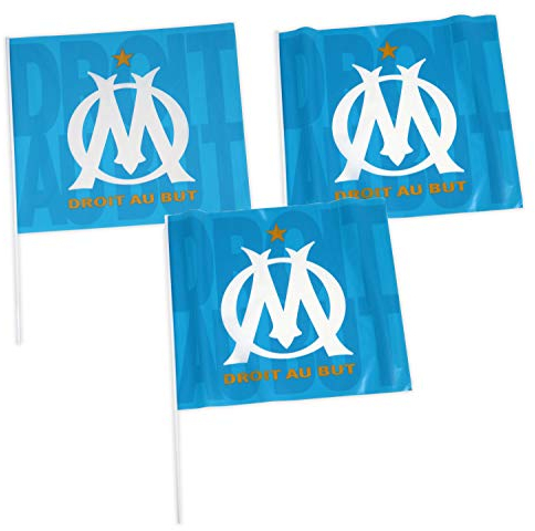 OLYMPIQUE DE MARSEILLE 3 x Drapeau Om - Collection Officielle Taille 40 x 45 cm