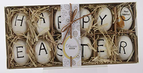 Kaemingk dekorative Oster- Anhänger-Eier Ostereier echte Hühnereier Happy Easter Set mit 12 Stück