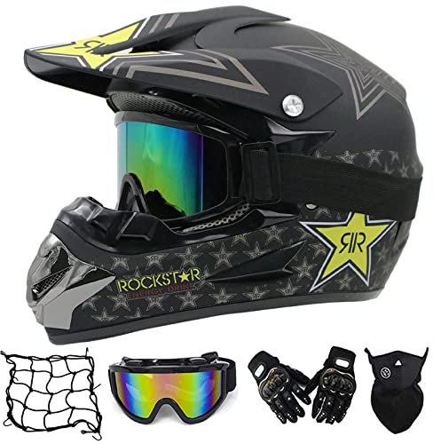 MRDEER Motocross Helm, Adult Off Road Helm mit Handschuhe Maske Brille, Unisex Motorradhelm Cross Helme Schutzhelm ATV Helm für Männer Damen Sicherheit Schutz, 4 Stile Verfügbar,C,S