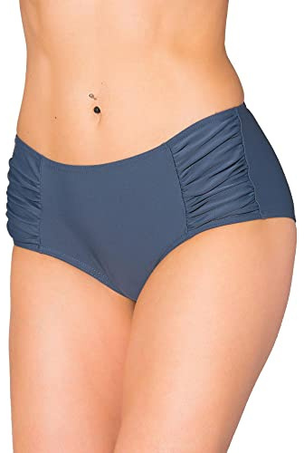 Aquarti Damen Bikinihose Hotpants mit seitlichen Raffungen, Farbe: Graphit, Größe: 38