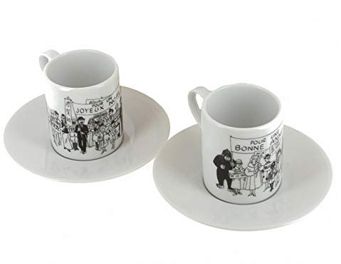 Moulinsart Set of Two Espresso Cup and Saucer Tintin Collection Carte de voeux 1972 (47982)