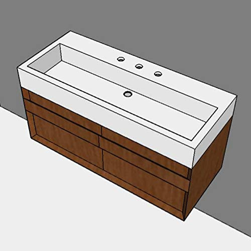 Wall-mount undercounter vanity with large wood pulls on two drawers. Washbasin #5103 sold separately. W: 35 1/4, D: 14 1/4, H: 12, Taupe with Fine Texture