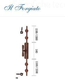 Cremonese forgiata finitura color ruggine LINEA IL FORGIATO MADE IN ITALY, ad aste esterne complete di n°2 aste 1100 mm, n°4 cavallotti, n°2 riscontri a rullo regolabili FM032.MPE