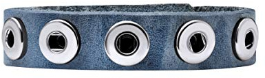 Quiges Damen Lederarmband für 12mm Druckknöpfe/Chunks Blau 18-20cm