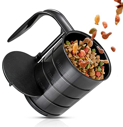 Pet Food Scoop, Dog Food Cups, Plastic Food Scoop with Measuring Lines, (Includes 1 C, 3/4 C, 1/2 C, 1/4 C), Pet Food Measuring Cups for Dog, Cat or Bird Food, Injection Molded and Dishwasher Safe