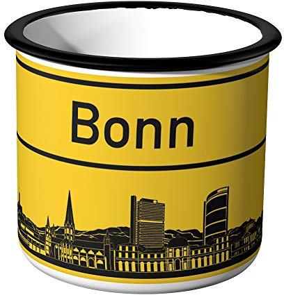 JUNIWORDS Emaille-Tasse, Ortsschild Bonn, Schwarzer Tassenrand