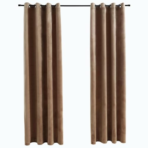 vidaXL 2X Vorhang Verdunkelung mit Ösen Verdunkelungsvorhang Kräuselband Ösen Schlaufe Thermo Gardine Blickdicht Samt Beige 140x225cm