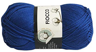 filati italiani Cotone Fiocco. 100% Cotton, 50g (125m) per Uncinetto e Maglieria (Blu Elettrico - 7634)