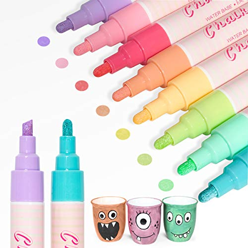 APOGO Chalk Pens for Blackboards & Windows - Erasable Liquid Chalk Markers, 8 Colors, 6mm Reversible Tip for Windows, Chalkboards, Glass, Mirrors, Whiteboards, Food Menu, Signs