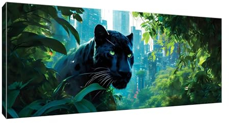 5D Diamant Painting Bilder, Diamond Painting Jungle Black Panther, Diamond Art Set für Erwachsene und Kinder, Mosaikherstellung, Diamant Malerei für Haus Dekoration, Weihnachtsgeschen 30x75cm Y-79