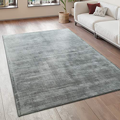 Paco Home Teppich Wohnzimmer Vintage Kurzflor Handgefertigt Hochwertig 100% Viskose, Grösse:200x300 cm, Farbe:Grau