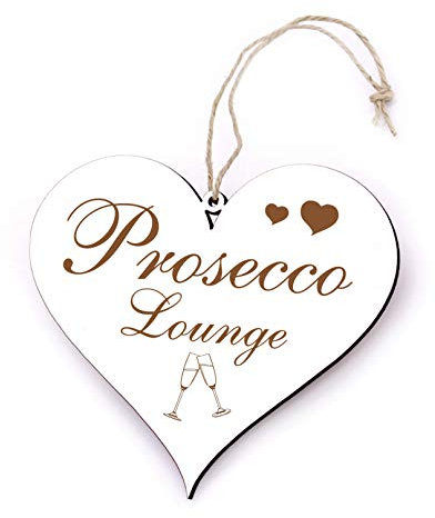 Schild Herz Schriftzug - Prosecco Lounge - graviert Anhänger Türschild 13x12cm