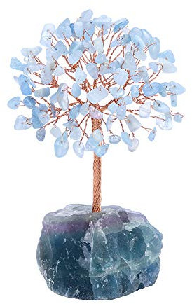 Jovivi Albero della Vita Sopramobile Decorazione in Cristallo Pietra Fengshui Ornamento Guarigione Meditazione Portafortuna Regalo-Acquamarina