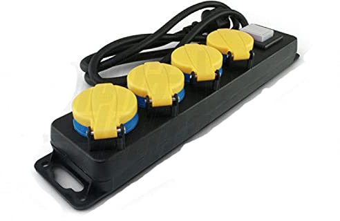 Multipresa da esterno 4 posti con tappi di protezione stagno impermeabile IP44 cavo 1.5mt con spina schuko idonea per cantieri e giardino