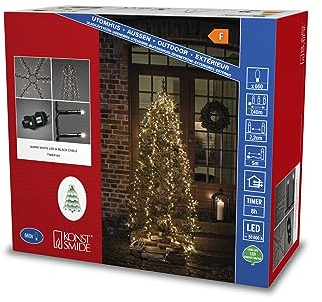 Konstsmide Micro LED Compactlights Baummantel mit Ring, 6 Stränge à 110 Dioden, 8h Timer, 660 warm weiße Dioden, 30V Außentrafo (IP44), 6W, schwarzes Kabel - 6650-100, Schwarz