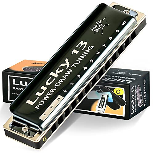 East top Lucky 13 Bass Plus Blues Harmonica 13 Holes Diatonic Harp Mouth Organ Professional Musical Instruments PowerDraw G key for Adults