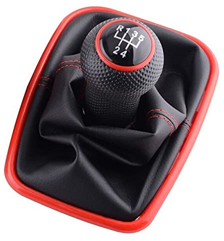 NICOLIE 5/6 Gang Schaltknauf Hebel Shifter Gaitor Stiefel Pu Leder Kompatibel Mit Vw 2003-2008 Golf 4 Iv Mk4 GTI R32 Jetta - 5-Gang-Rot