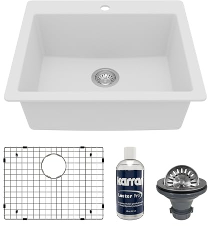 Karran QT-820 Top Mount 25 in. Single Bowl Quartz Kitchen Sink Kit in White