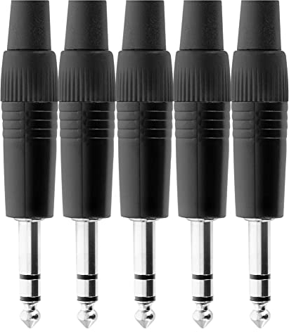 Pronomic Steckerset 6,3mm Stereo-Klinke 5 Stück - zur Kabelkonfektionierung und Montage - Für symmetrische und Stereo-Verbindungen - Spannzangen-Zugentlastung - Stabiles Druckguss-Gehäuse - Schwarz