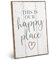 ARTFAVES® Wandbild Holzschild mit Spruch - This is our happy place - Türschild Retro Vintage Deko Bild Geschenk - Zuhause, Wohnung, Lieblingsplatz