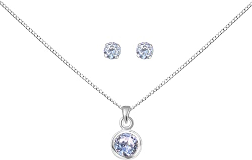 FRIEDA + PAUL Solitär Zirkonia Basic Damen Frauen Mädchen Halskette Anhänger Ohrstecker 4-tlg. Set 925 Sterling Silber anlaufgeschützt Schmuckbox