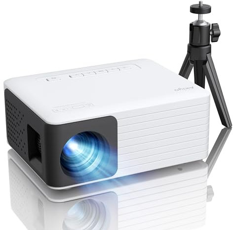 Mini Projecteur, Videoprojecteur 1080P Full HD Supportée 720P Natif, AKIYO O1 Rétroprojecteur Portable 180'' Home Cinéma, Zoom 25%, Compatible avec Smartphone HDMI USB Firestick (Trépied Inclus)
