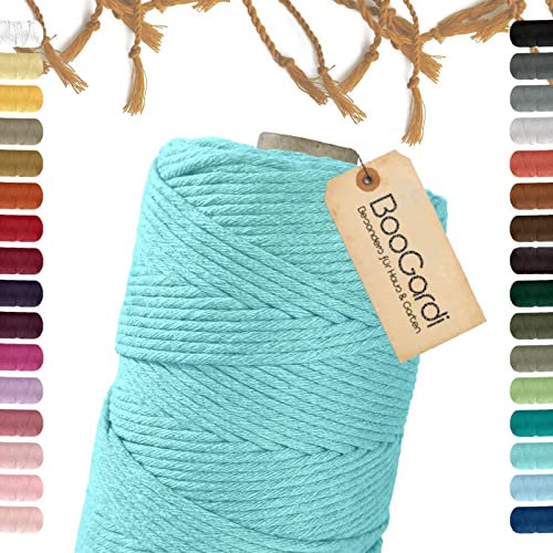 BooGardi Makramee Garn · viele Farben · Cyan 3mm x 200m · 3mm oder 5mm · Wollgarn · kreatives knüpfen weben Stricken · DIY Boho Garn