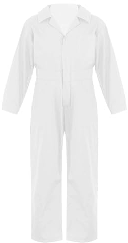 TTAO Kinder Arbeitsoverall Einteilige Blaumann Schutzanzug Jumpsuit Atmungsaktiv Frühling Herbst Junior Rallyekombi Freizeitanzug Größe 110-176 Weiß- 158-164