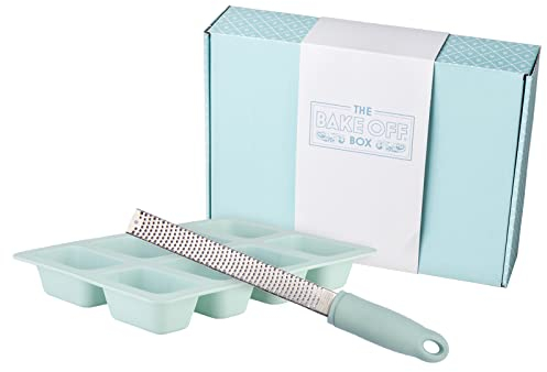 The Great British Bake Off Baking Set, inc. Lemon Zester Grater, Mini Loaf Pan & Exclusive Recipe Cards, Silicone Baking Tray for Patisserie Bakes, Official GBBO Branding, Signature Duck Egg Blue