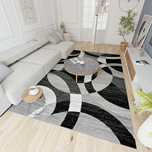 Mazovia Teppich Wohnzimmer 200x200cm Anthrazit Grau Geometrisch Weich | Teppich für Schlafzimmer Büro Esszimmer Pflegeleicht Fußbodenheizungsgeeignet Reinigungsmittelbeständig Kurzflor Synthetisch