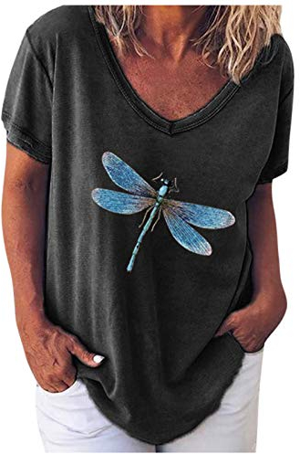 Schwarze T Shirts für Damen Hemdkleider für Damen Kurzarm für Damen 2021 Damenmode Neue große Größe lose Mode Druck 6606 18 2021 Damenmode Neue große Größe Libelle
