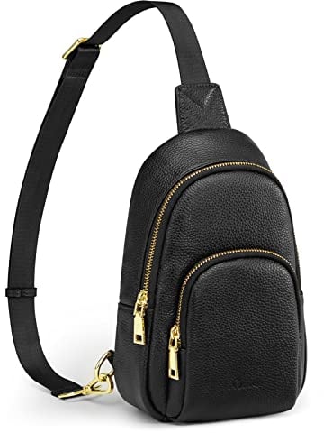 S-ZONE Damen Echtes Leder Brust Umhängetasche RFID-Blockierung Kleine Brusttasche Unisex Sling Bag Crossbody bag Schultertasche für Outdoor Reisen Einkaufen Radfahren Wandern