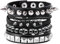 MILAKOO 4 Stk.gewebtes Lederarmband Holzperlenmanschette Herren Nieten Punk Wickelarmband Set，B16