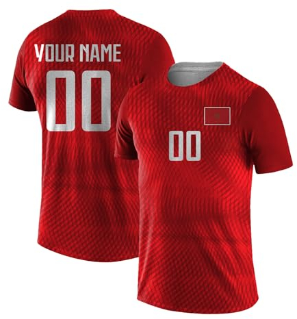 Personalisiertes Fussballtrikot mit Namen Nummer Drucken Nationalflagge Sport Casual Trikots Fussballshirts für Herren Damen Jugendliche Morocco