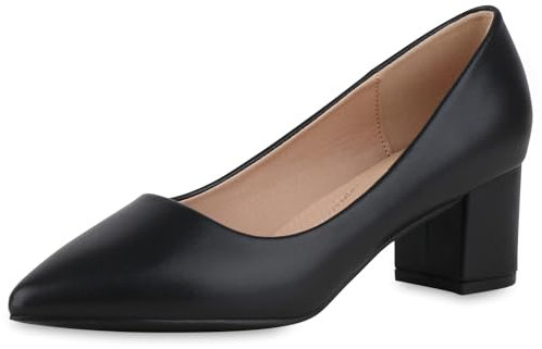 VAN HILL Damen Klassische Pumps Blockabsatz Basic Klassisch Schuhe 213535 Schwarz 38