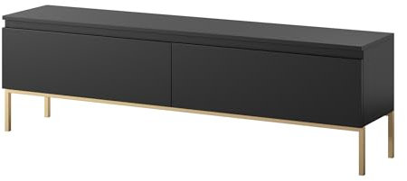Selsey Meuble TV Armoire De Télévision 2 Portes 150 cm sur Pieds Doré Salle De Séjour Chambre À Coucher Noir Bemmi