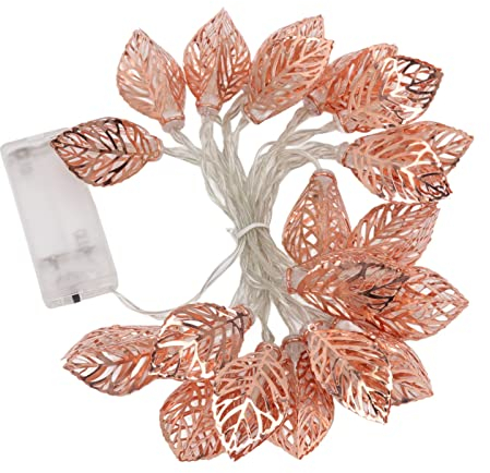 Cyrank Roségoldene Blätter-Lichterkette, Blumen-Lichterkette, Dekor, Innen-Lichterkette, 20 LEDs, Batteriebetrieben, Ausgehöhlte Blatt-Lichterkette, Party, Innenbereich, Küche, Bar-Dekoration