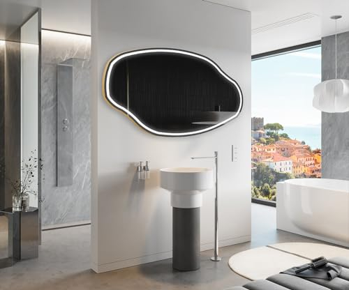 Artforma Badspiegel mit Beleuchtung - Asymmetrischer Spiegel - 154x94 - Led Spiegel Bad - Unregelmäßiger Form - Badezimmerspiegel Nach Maß - Modernes Design - Mit Rahmen
