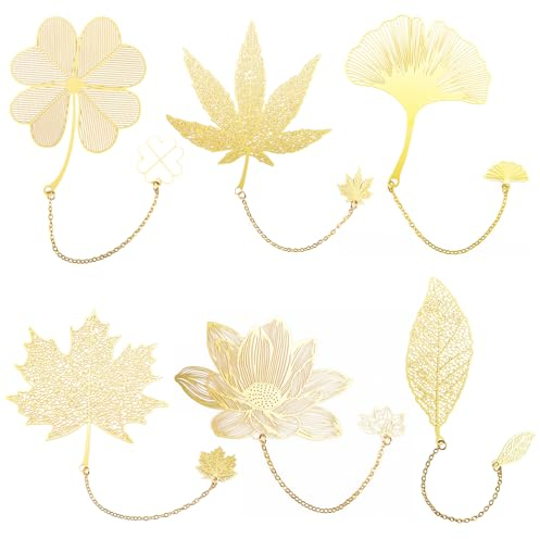 6er-Pack Metall-Lesezeichen mit Kette, elegante goldene Hohlblumen-Buchmarkierung, einzigartige Geschenke, Lesezubehör für Buchliebhaber, Schriftsteller, Leser, Kinder, Frauen bookmark