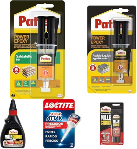Pattex Power Epoxy Saldatutto Mix 5 minuti, forte colla epossidica bicomponente, colla bicomponente per plastica a elevata tenuta finale, colla multiuso multimateriale, trasparente, 1x28g