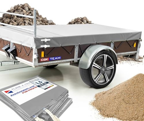 Hochwertige Anhängerplane 257 x 133 x 15 cm für Saris Anhänger mit Reling für H Gestell - wasserdichte PVC Abdeckplane I Plane nach Maß - Lichtgrau