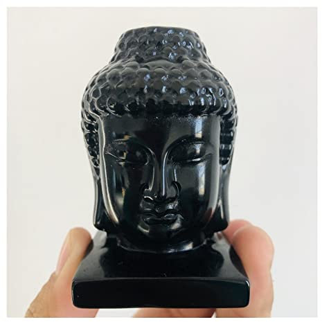 DLZHZDIH Crystal Black Obsidian Quartz Crystal Buddha Head Gemstone Handmade Carvings Fengshui Suitable for Home Office Decoration ZOUCUNXIYIN