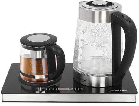 HuKaiL Bollitore doppio (2,5 l grande bollitore e piccola teiera da 1 litri), 1800 W portatile in vetro con display LCD, bollitore da campeggio per viaggi, ufficio, hotel