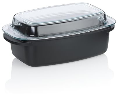 kela roasting pan with lid 4.5 litre ATURA, rectangular roasting pan suitable for induction, casserole suitable for oven, cast aluminium ceramic coated, PFAS free