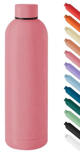 Borraccia Termica Grande 1 Litro Bottiglia Acciaio Inox Inossidabile Doppio Strato 1000 Ml Tappo Antigoccia Doppia Camera Bevande Calde Fredde Termos Sistema Sottovuoto Rivestimento Soft Touch - Rosa